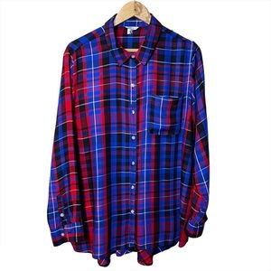 Cato red purple plaid button down